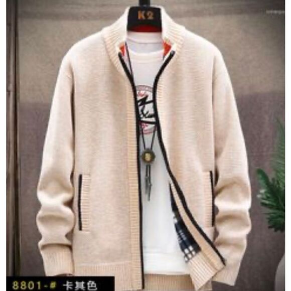 Men’ Slim Fit Zip up Knit Cardigan - Picture 1 of 9